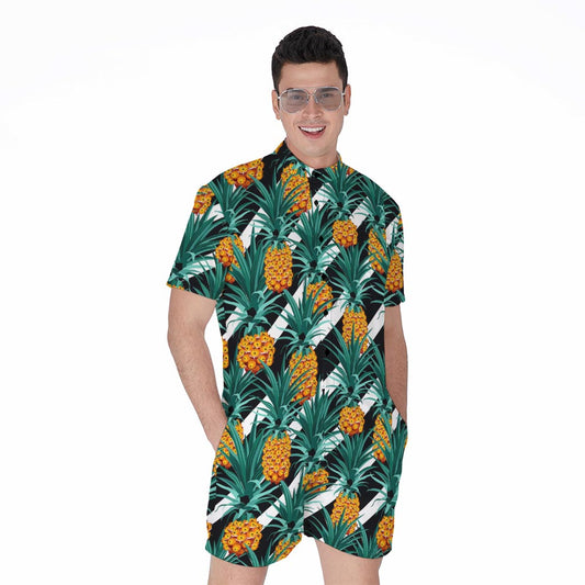 Pineapple Striped Pattern Print Men's Rompers