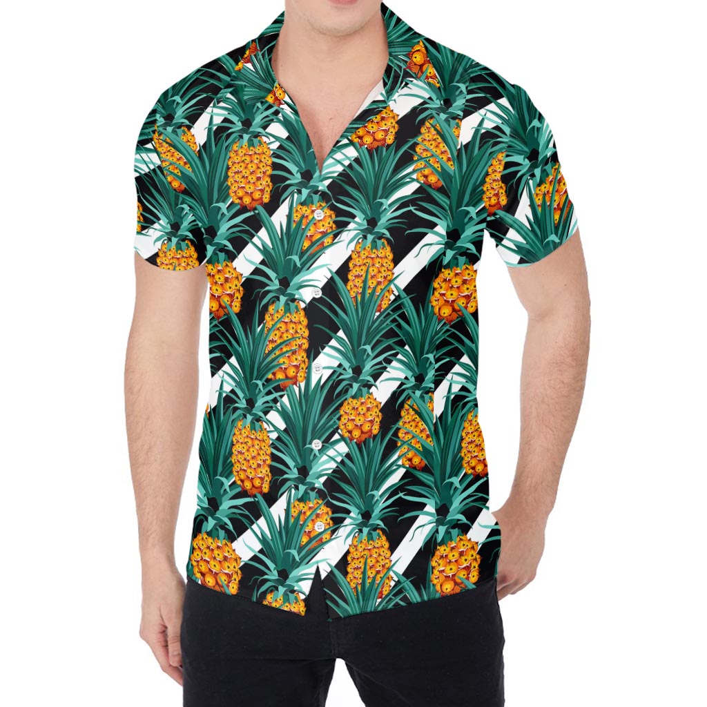 Pineapple Striped Pattern Print Men's Shirt