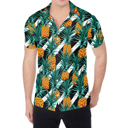 Pineapple Striped Pattern Print Men's Shirt