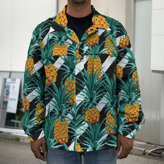 Pineapple Striped Pattern Print Men's Shirt Jacket