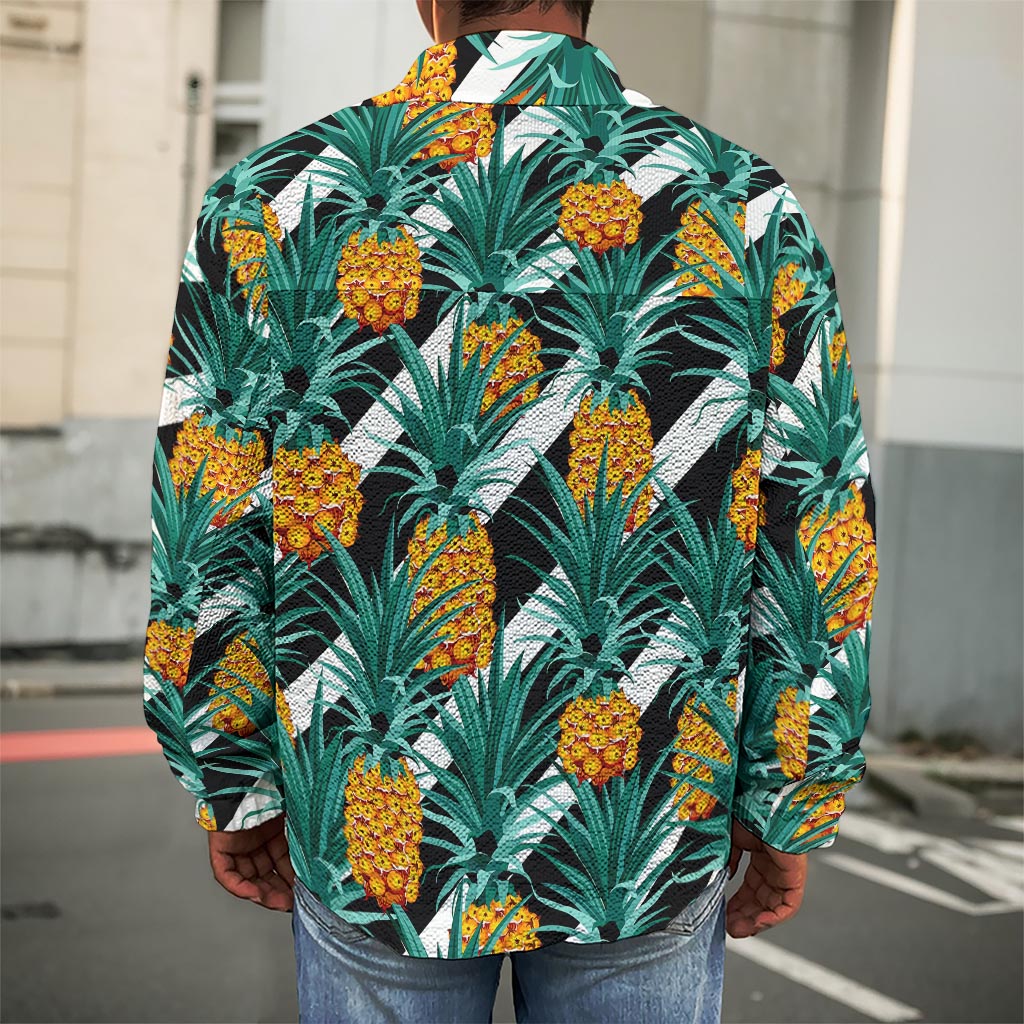 Pineapple Striped Pattern Print Men's Shirt Jacket
