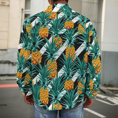 Pineapple Striped Pattern Print Men's Shirt Jacket