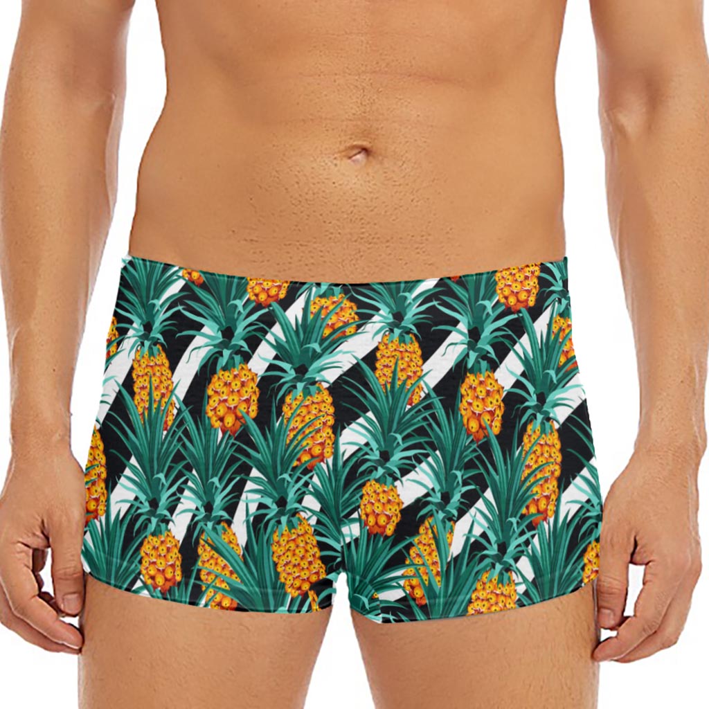 Pineapple Striped Pattern Print Men's Short Boxer Briefs