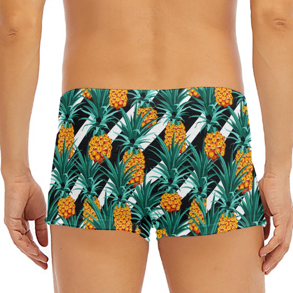 Pineapple Striped Pattern Print Men's Short Boxer Briefs