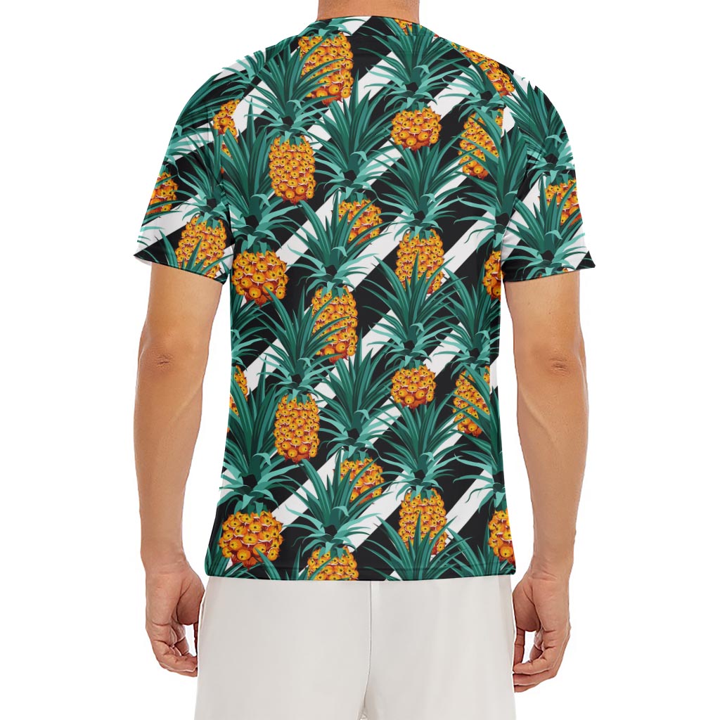 Pineapple Striped Pattern Print Men's Short Sleeve Rash Guard