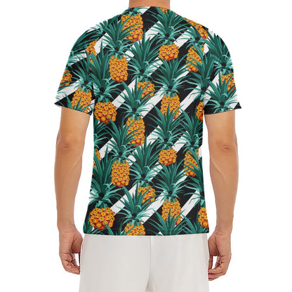 Pineapple Striped Pattern Print Men's Short Sleeve Rash Guard