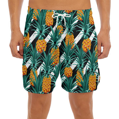 Pineapple Striped Pattern Print Men's Split Running Shorts
