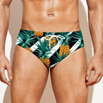 Pineapple Striped Pattern Print Men's Swim Briefs