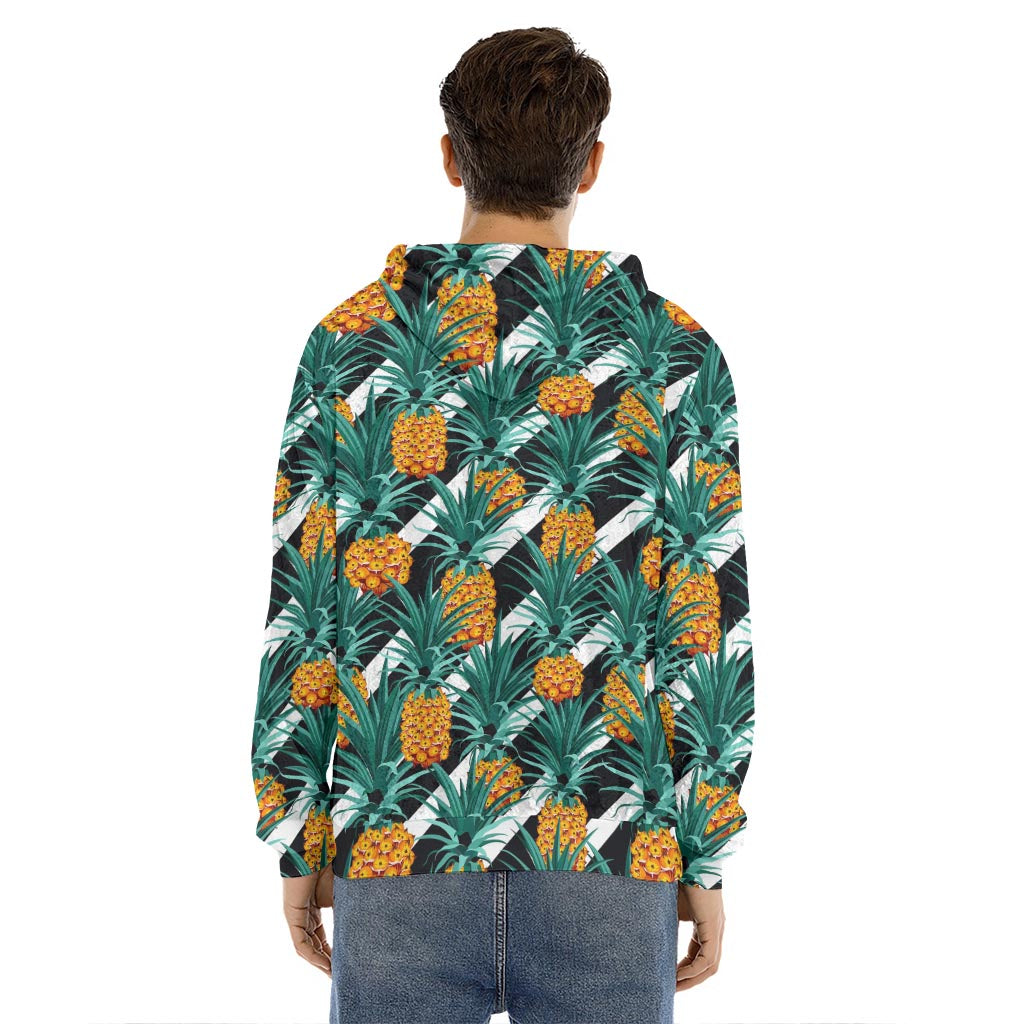 Pineapple Striped Pattern Print Men's Velvet Pullover Hoodie