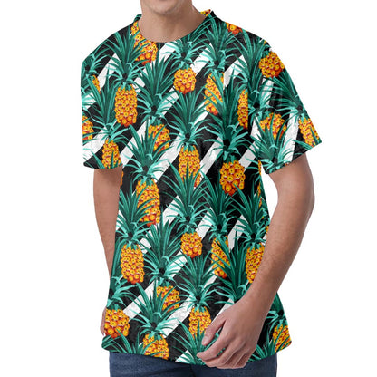 Pineapple Striped Pattern Print Men's Velvet T-Shirt