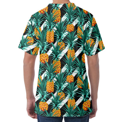 Pineapple Striped Pattern Print Men's Velvet T-Shirt