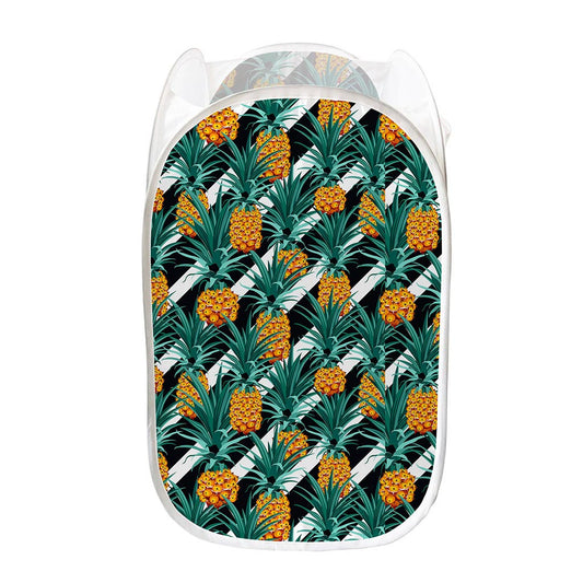 Pineapple Striped Pattern Print Mesh Laundry Hamper