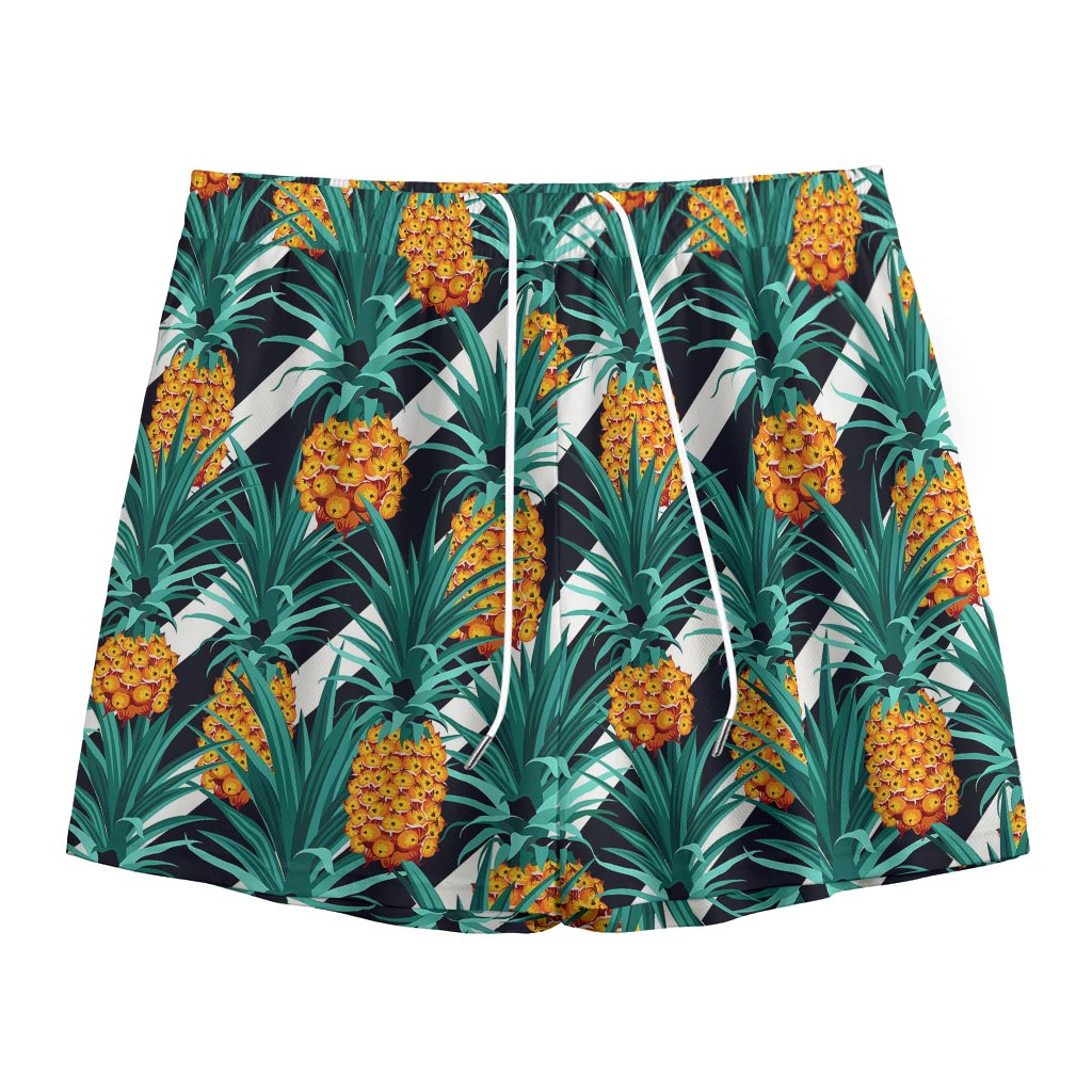 Pineapple Striped Pattern Print Mesh Shorts