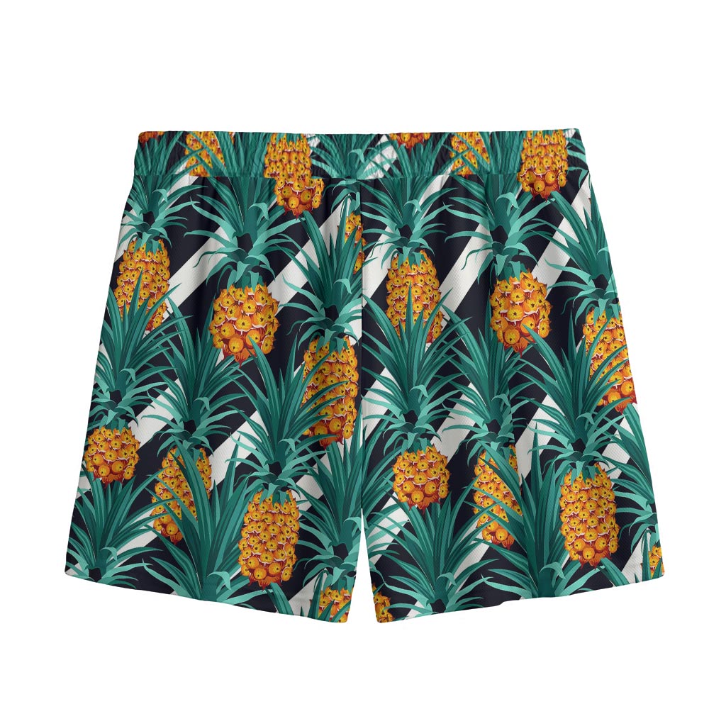 Pineapple Striped Pattern Print Mesh Shorts