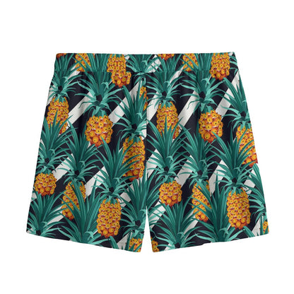 Pineapple Striped Pattern Print Mesh Shorts
