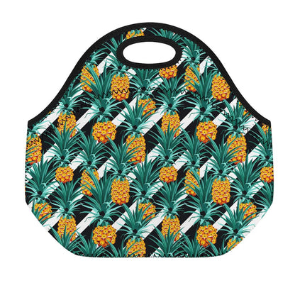 Pineapple Striped Pattern Print Neoprene Lunch Bag