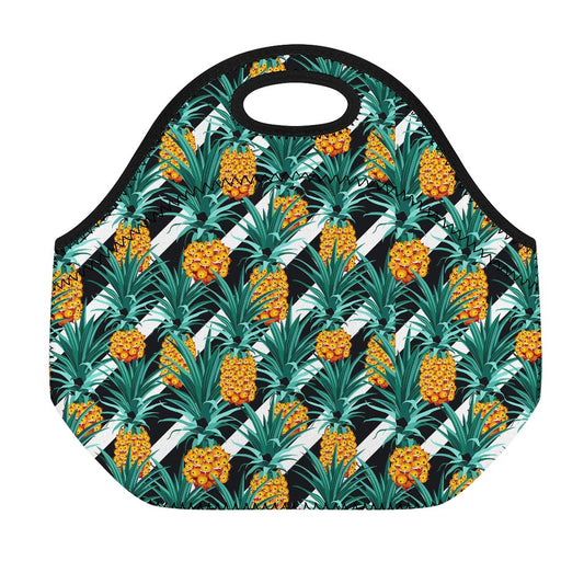 Pineapple Striped Pattern Print Neoprene Lunch Bag