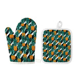 Pineapple Striped Pattern Print Oven Mitt And Pot Holder Set
