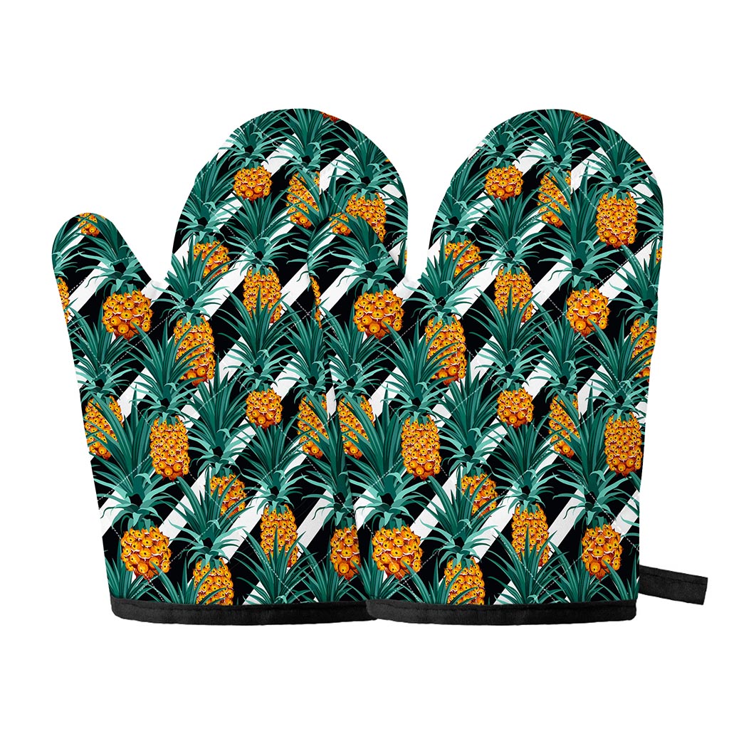 Pineapple Striped Pattern Print Oven Mitts