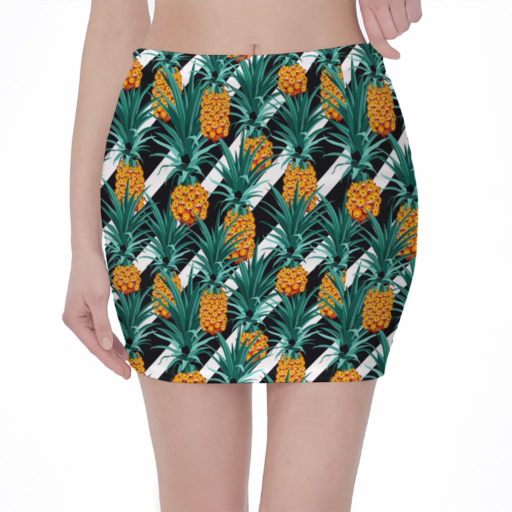 Pineapple Striped Pattern Print Pencil Mini Skirt