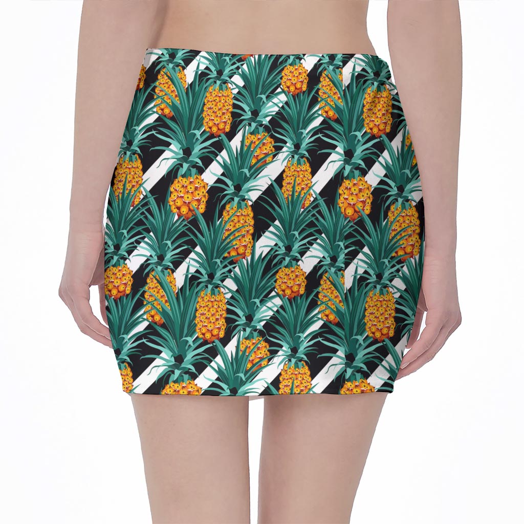 Pineapple Striped Pattern Print Pencil Mini Skirt