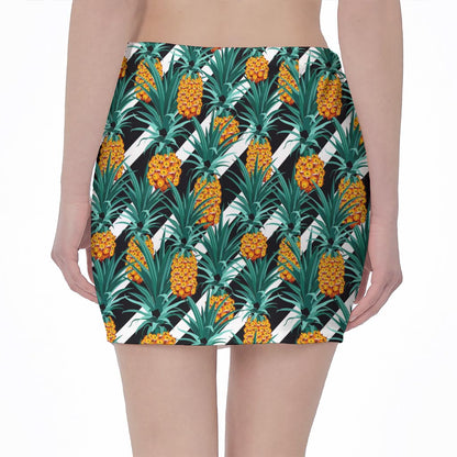 Pineapple Striped Pattern Print Pencil Mini Skirt