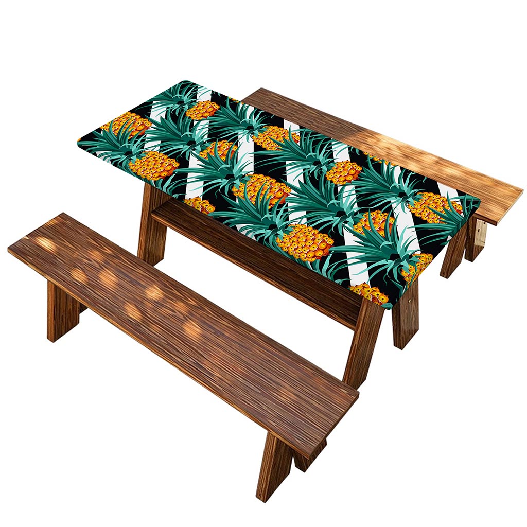 Pineapple Striped Pattern Print Picnic Table Cover