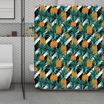 Pineapple Striped Pattern Print Polyester Shower Curtain
