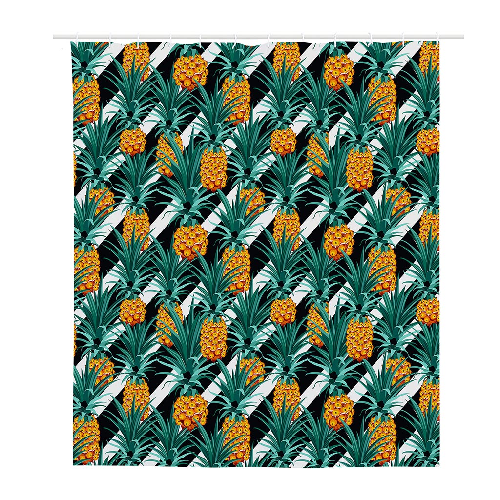 Pineapple Striped Pattern Print Polyester Shower Curtain