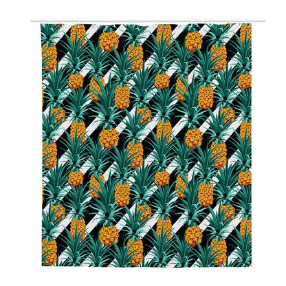Pineapple Striped Pattern Print Polyester Shower Curtain