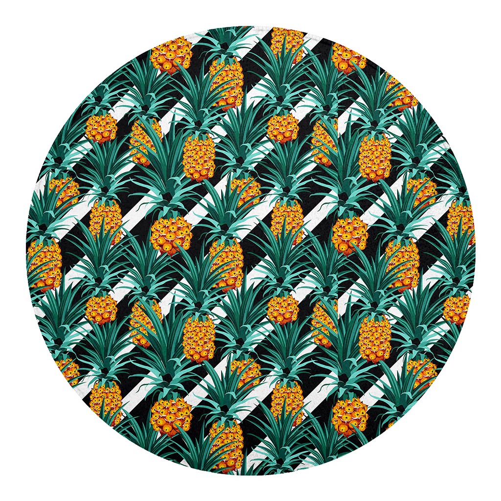Pineapple Striped Pattern Print Round Blanket