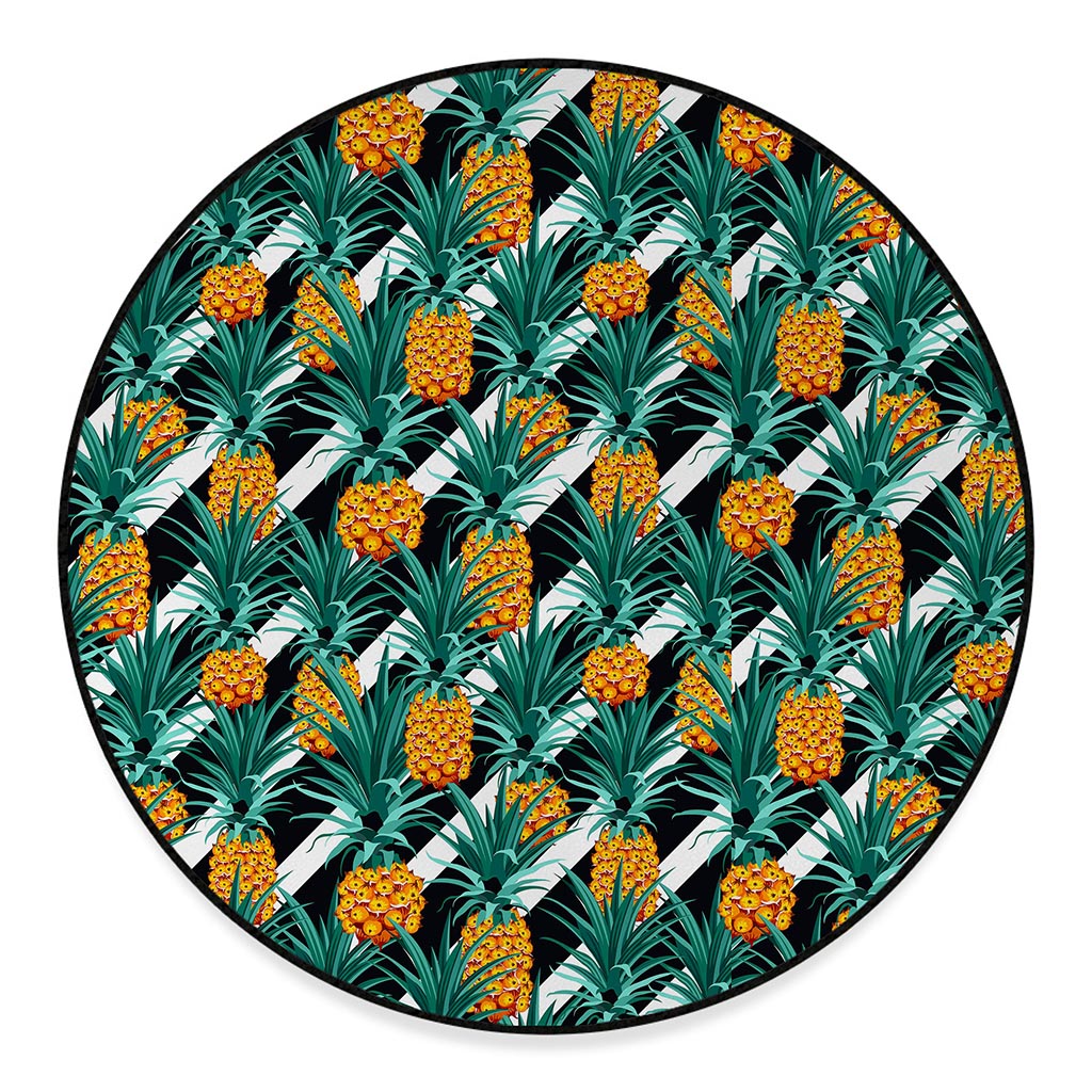 Pineapple Striped Pattern Print Round Floor Mat