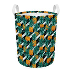 Pineapple Striped Pattern Print Round Laundry Basket