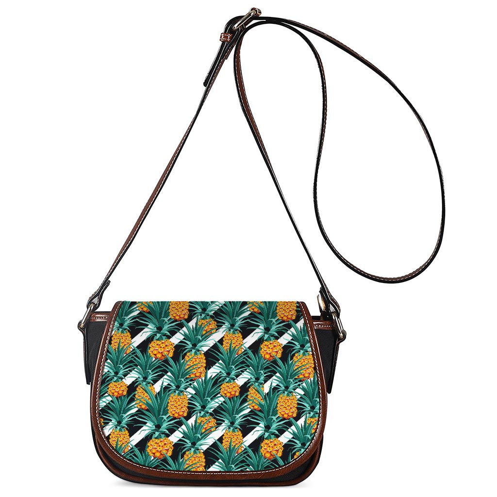 Pineapple Striped Pattern Print Saddle Bag