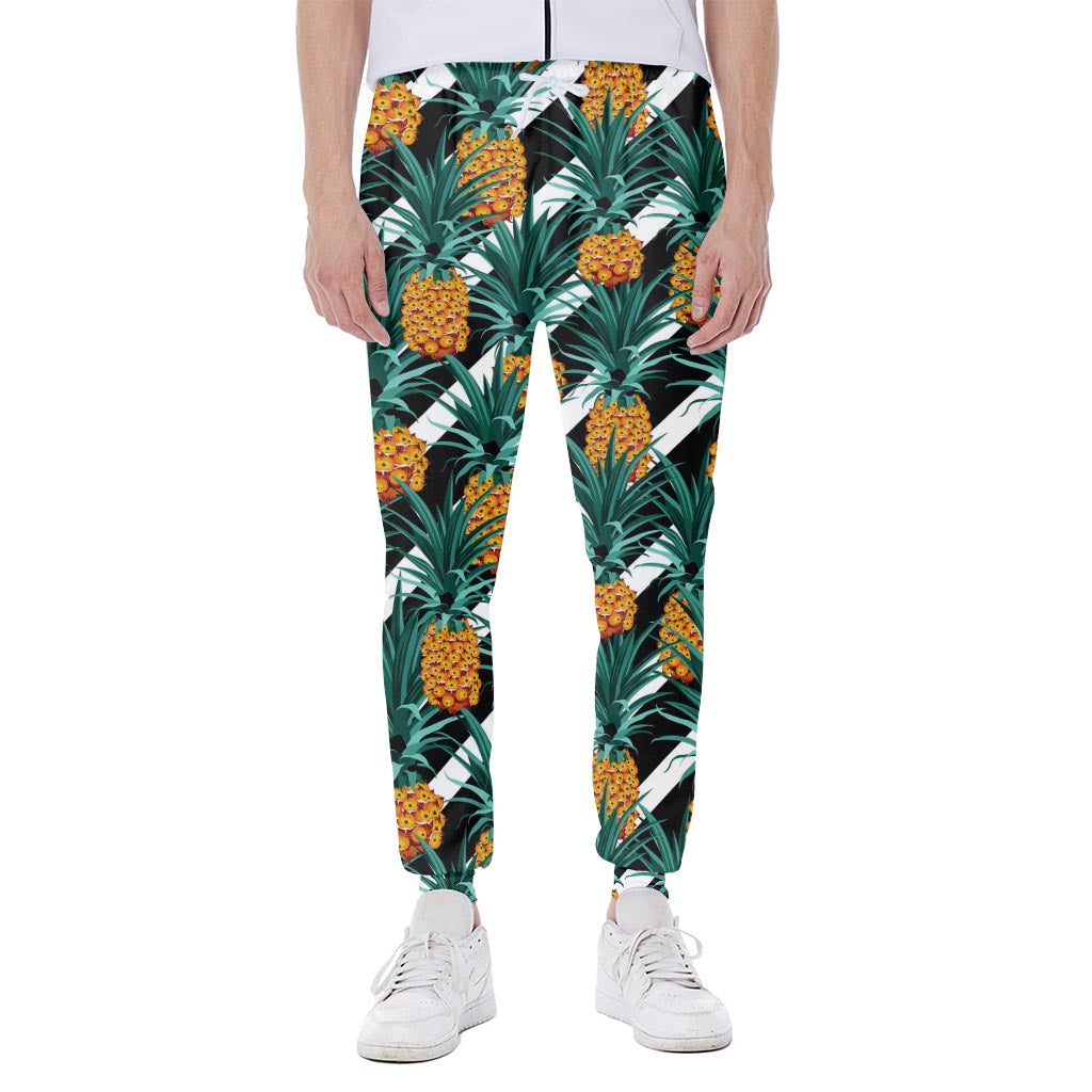 Pineapple Striped Pattern Print Scuba Joggers