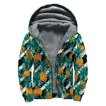 Pineapple Striped Pattern Print Sherpa Lined Zip Up Hoodie