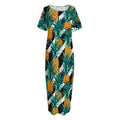 Pineapple Striped Pattern Print Short Sleeve Long Nightdress
