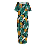Pineapple Striped Pattern Print Short Sleeve Long Nightdress