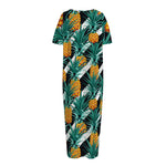 Pineapple Striped Pattern Print Short Sleeve Long Nightdress