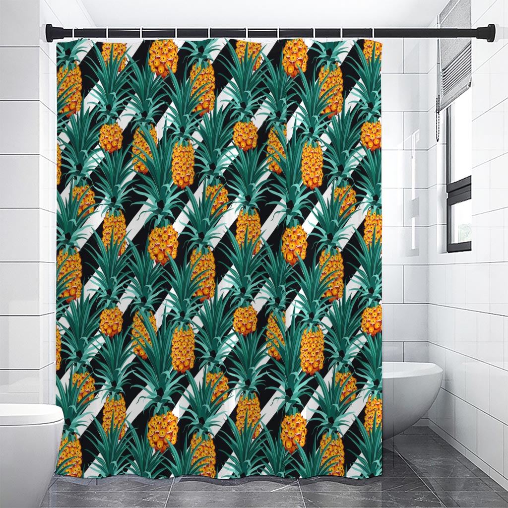Pineapple Striped Pattern Print Shower Curtain