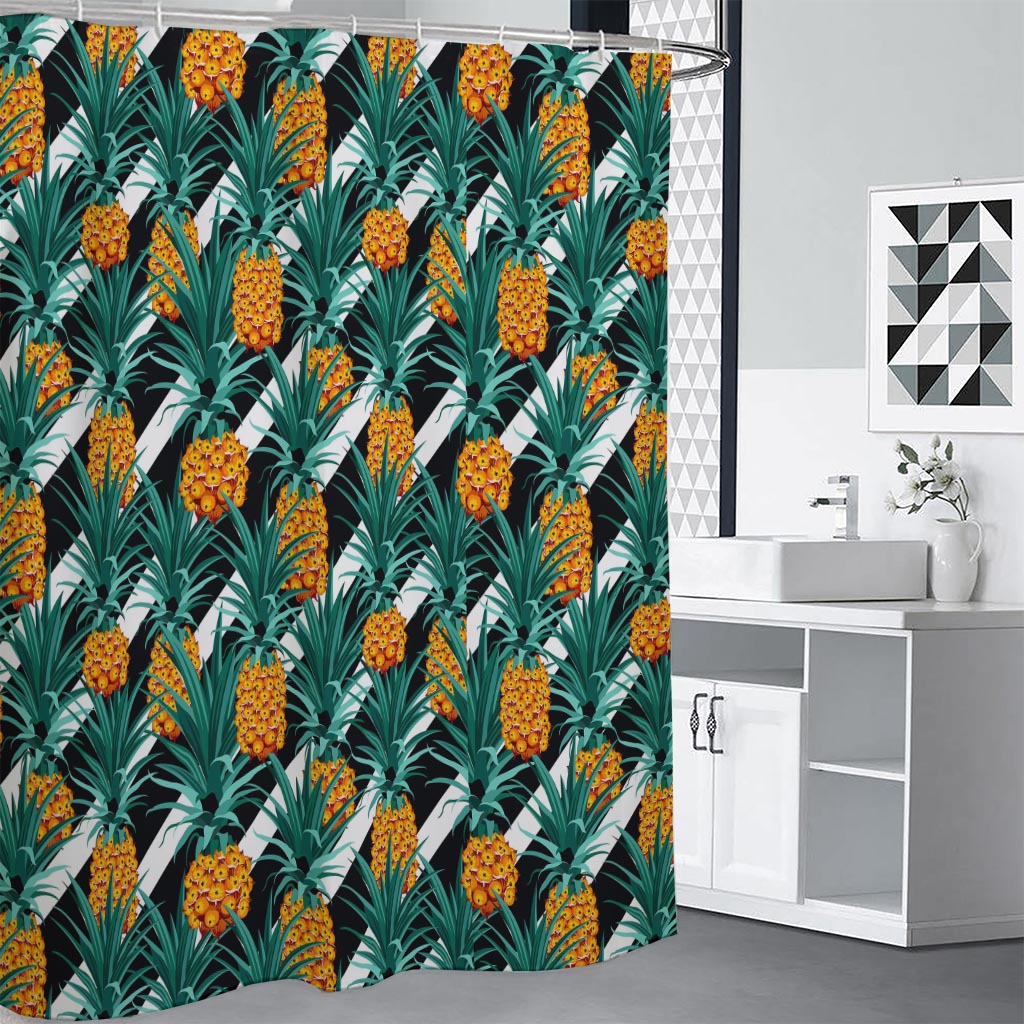 Pineapple Striped Pattern Print Shower Curtain