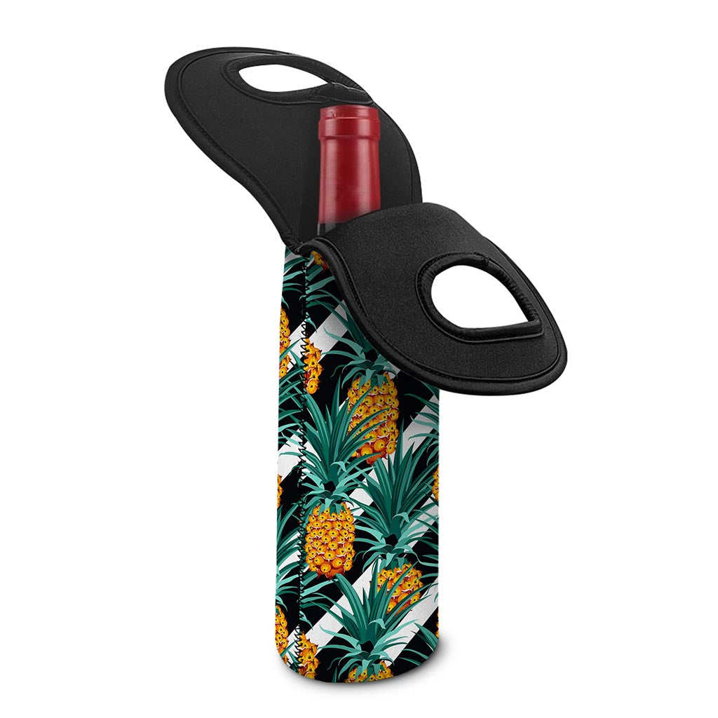 Pineapple Striped Pattern Print Single Neoprene Wine Tote