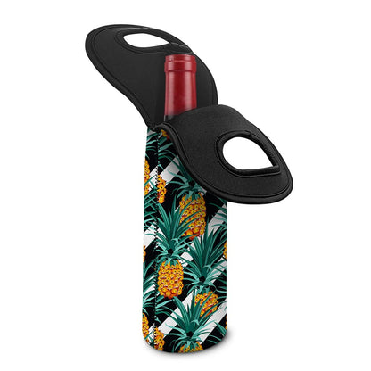 Pineapple Striped Pattern Print Single Neoprene Wine Tote