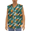Pineapple Striped Pattern Print Sleeveless Baseball Jersey