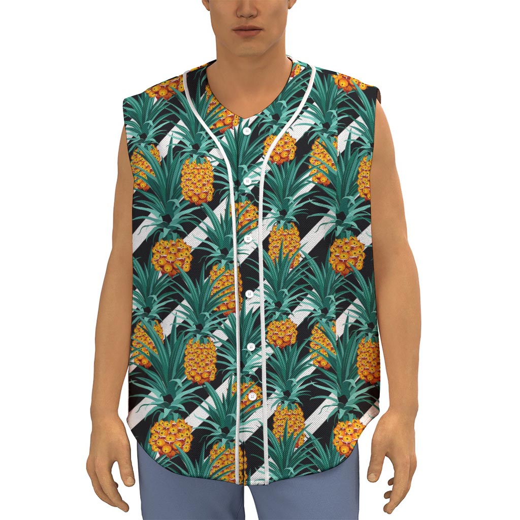 Pineapple Striped Pattern Print Sleeveless Baseball Jersey