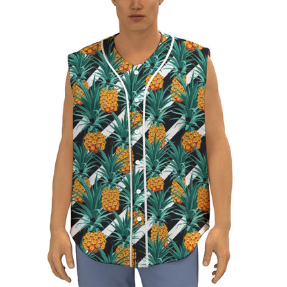 Pineapple Striped Pattern Print Sleeveless Baseball Jersey