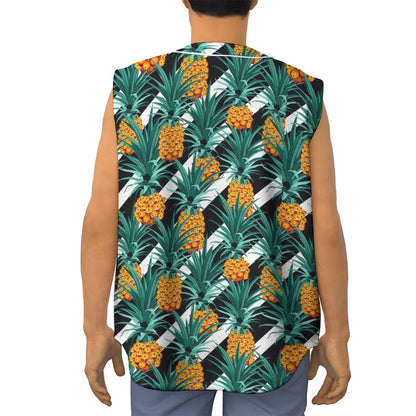 Pineapple Striped Pattern Print Sleeveless Baseball Jersey