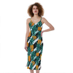 Pineapple Striped Pattern Print Slim Fit Midi Cami Dress