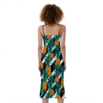 Pineapple Striped Pattern Print Slim Fit Midi Cami Dress