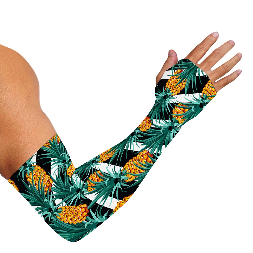 Pineapple Striped Pattern Print Sun Protection Arm Sleeves